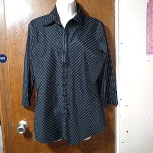 Medium black and white striped button top